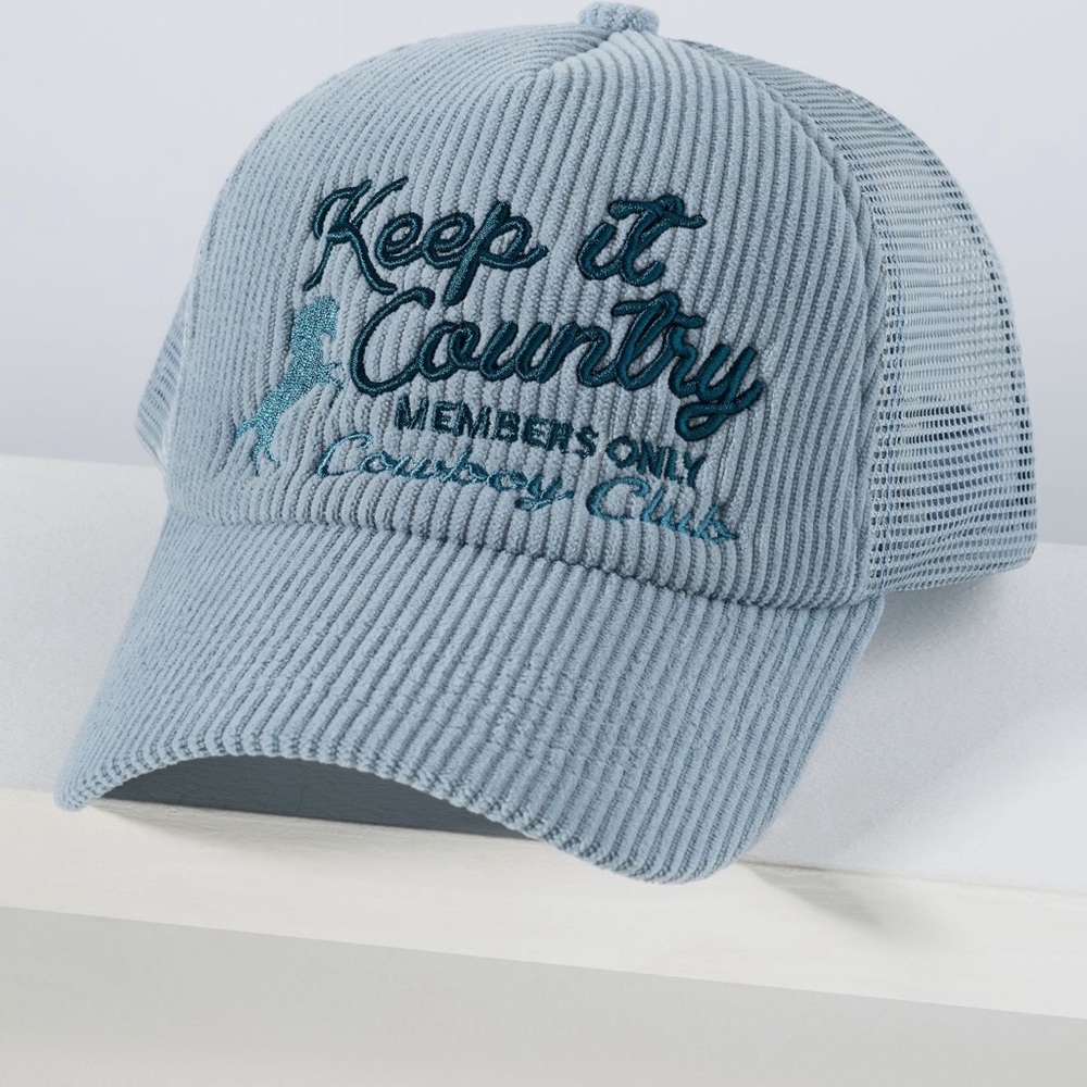 Anthropologie Keep it Country Members Only Cowboy Club Corduroy Trucker Hat, New